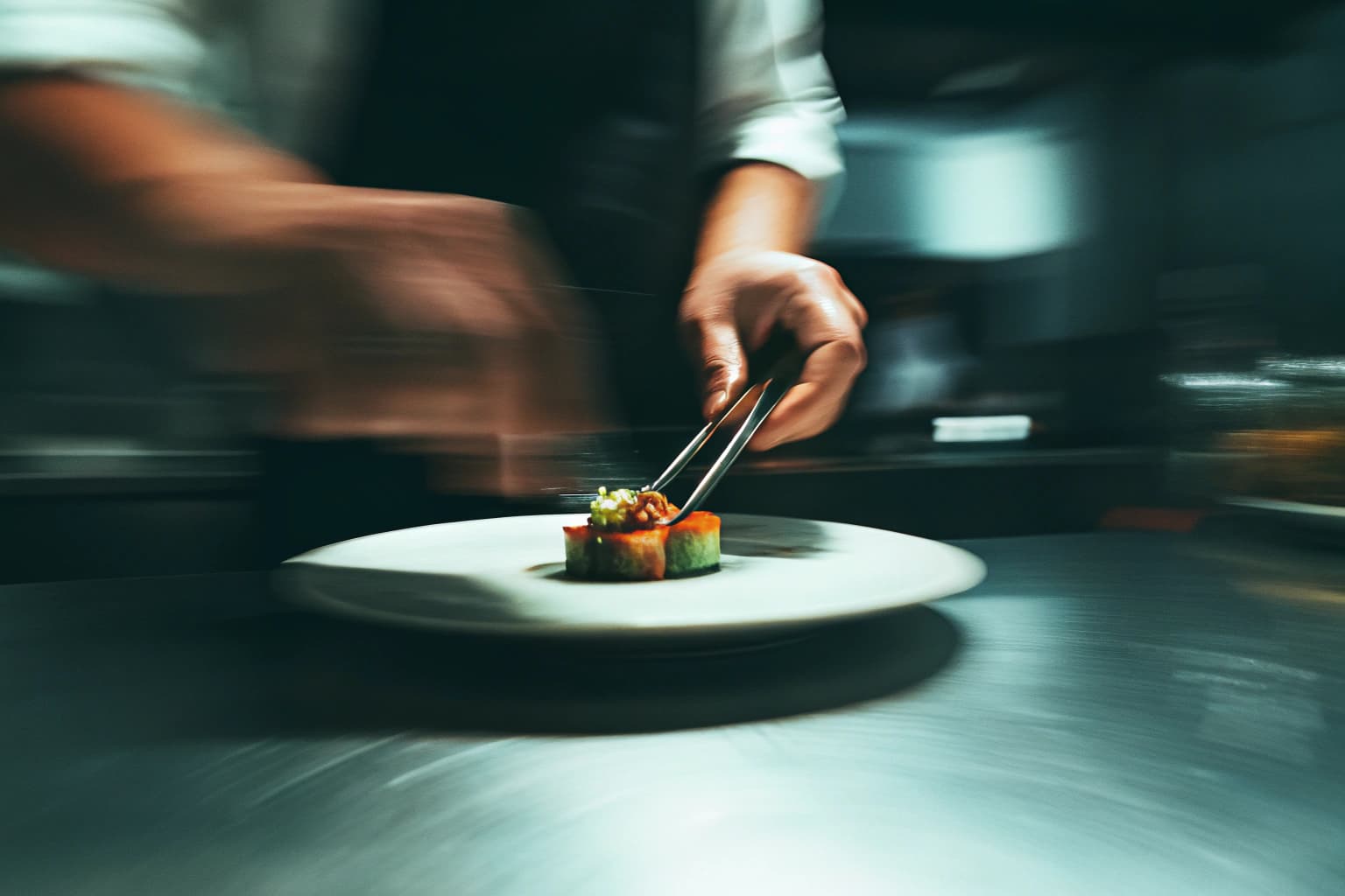 Chef plating dishes