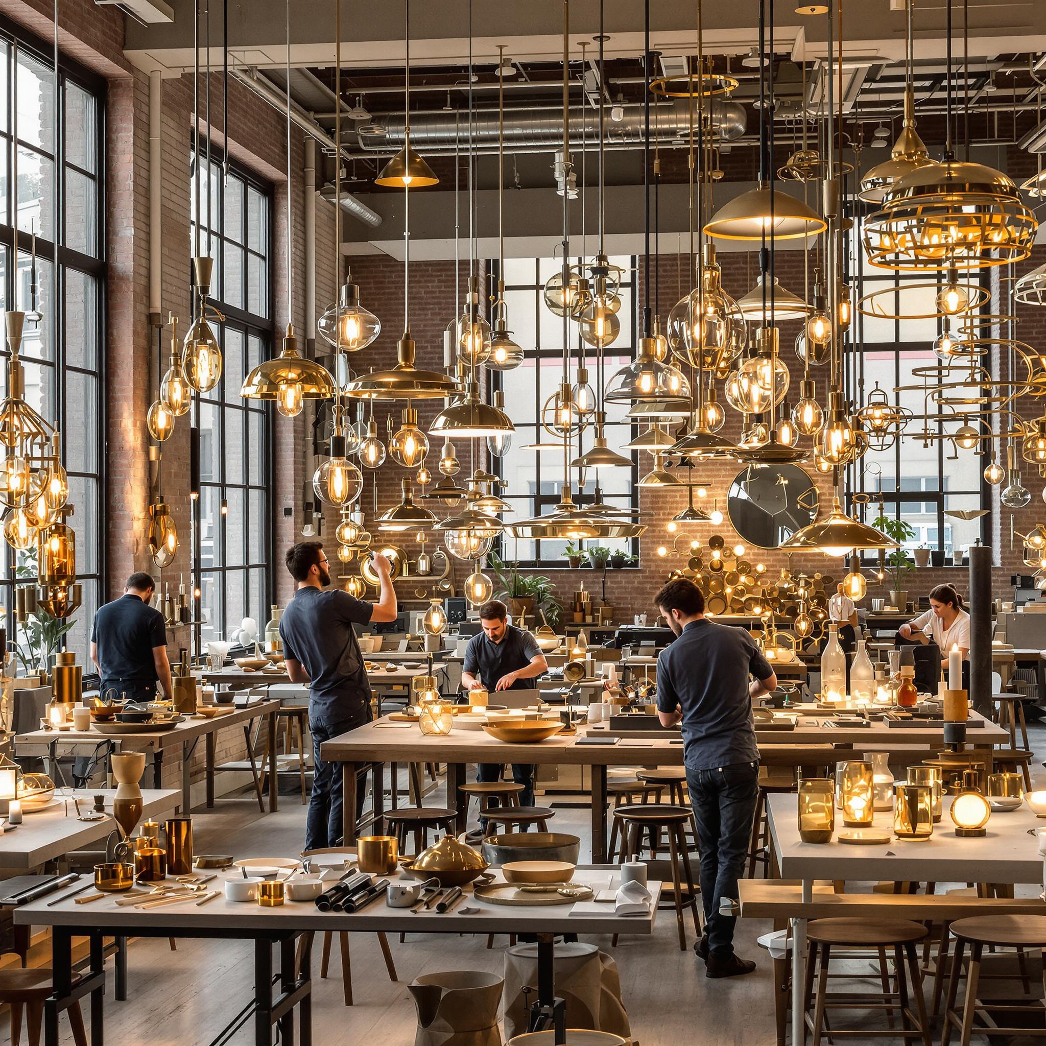 Luxury atelier workshop with artisan craftspeople