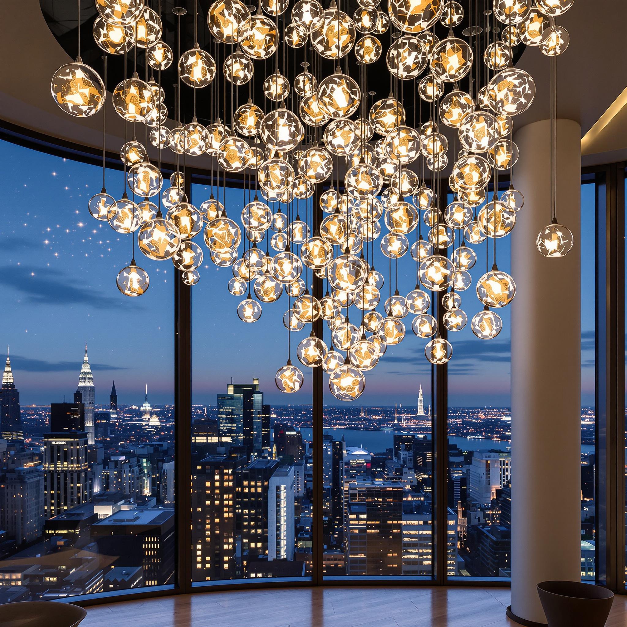 Sculptural chandelier in a modern mansion