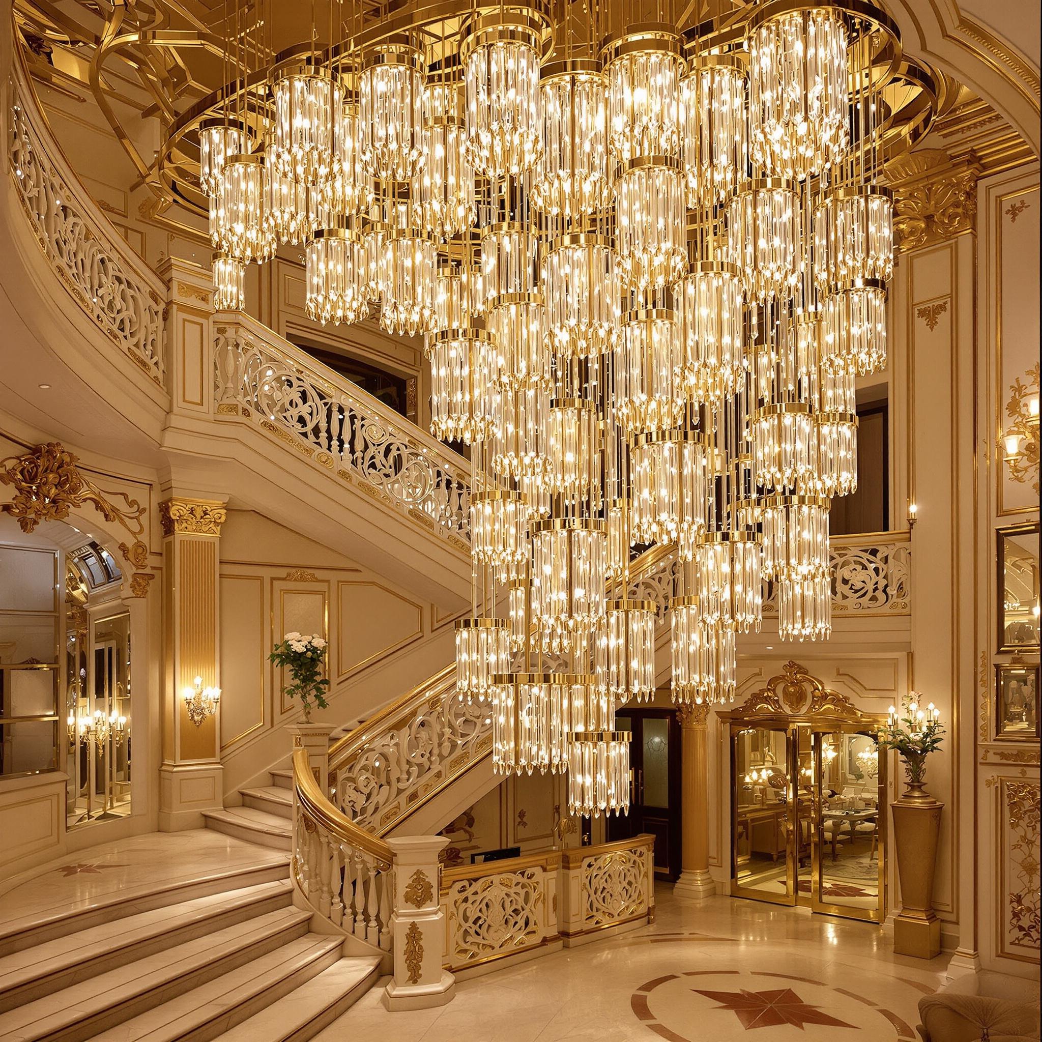Brass and crystal custom lighting installation